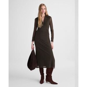 Madewell NWT Long-Sleeve Polo Midi Dress Mesh Midnight Olive Green Large